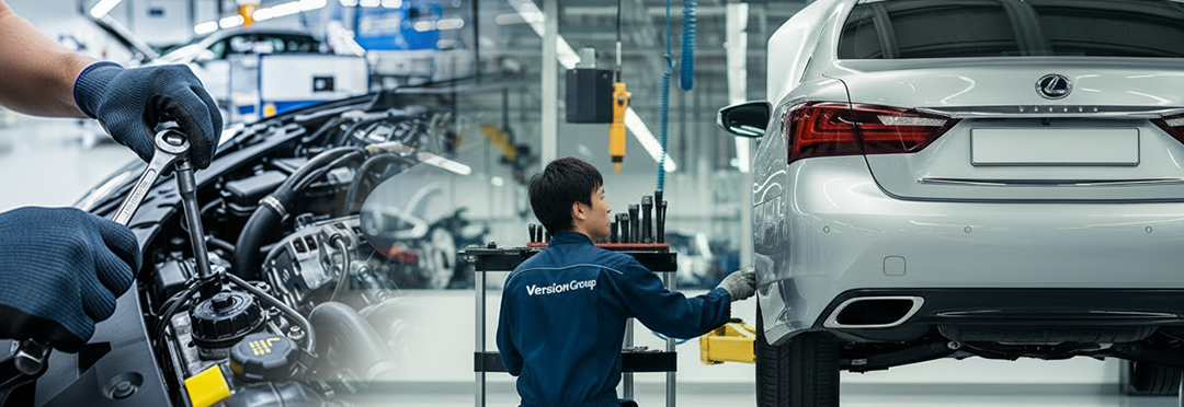 整備工具を使ったメンテナンスとリフトでの車両点検